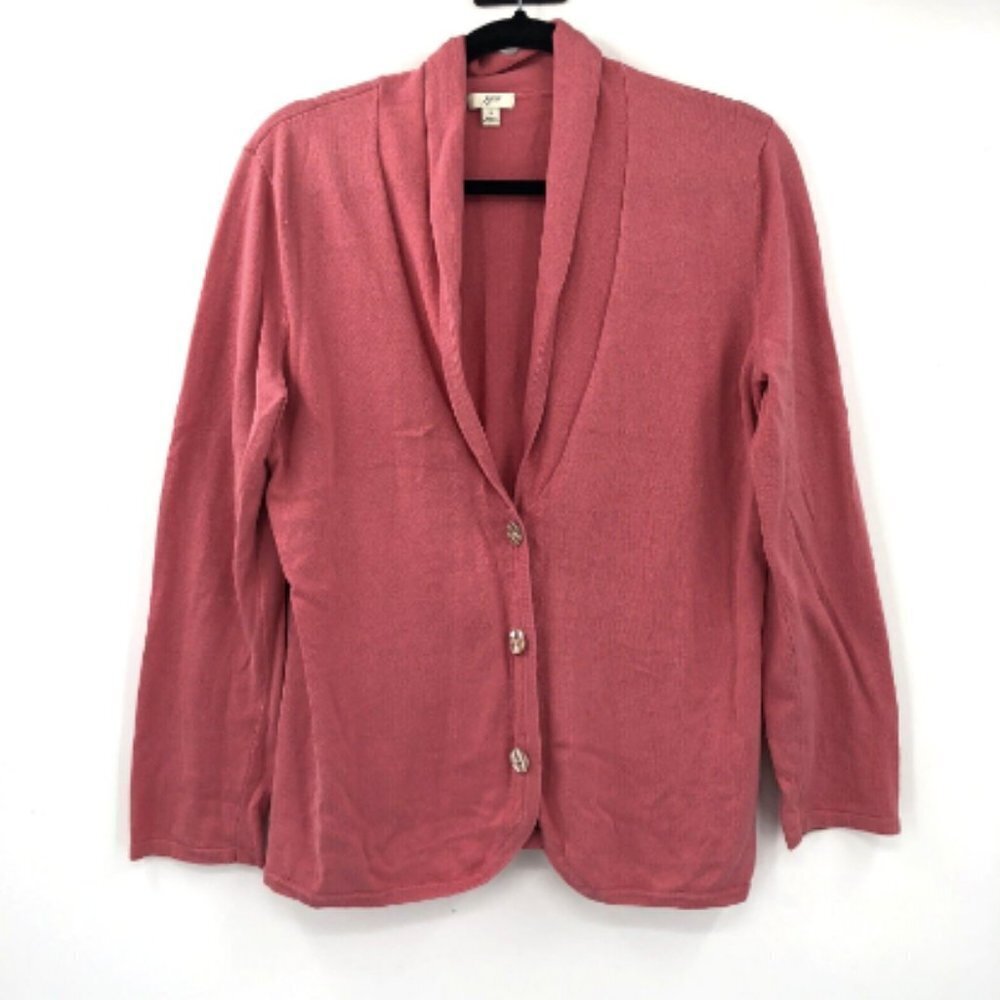 J.JILL Cardigan Sweater Pink 100% Cotton Shawl Collar Women S Buttons Layer Knit